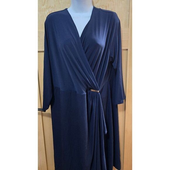 Charter Club Womens Intrepid Blue Surplice Dress 2X Polyester Blend Draped Waist - Picture 3 of 9
